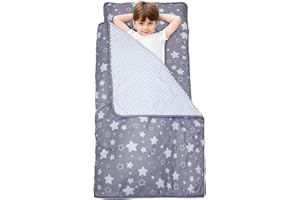 KNOIER Extra Large Toddler Nap Mat with Pillow and Blanket, 55.1''x 23'' Soft Toddler Sleeping Mat, Portable Nap Mats for Daycare, Preschool