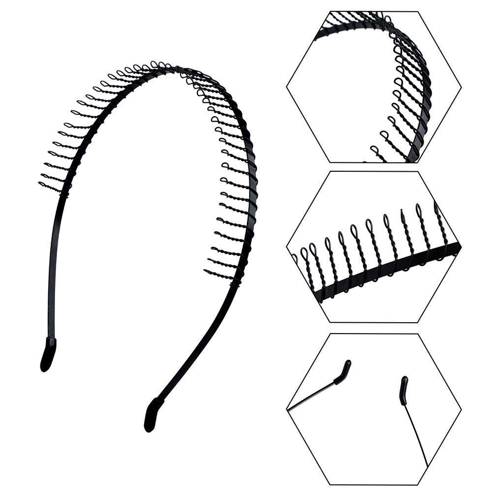 fani 15 Pcs Metal and Plastic Hair Hoop Set, Elastic Non Slip Hair Band Hoop Headwear, Black Wavy Simple Outdoors Unisex Hair Accessories for Men and Women : Beauty