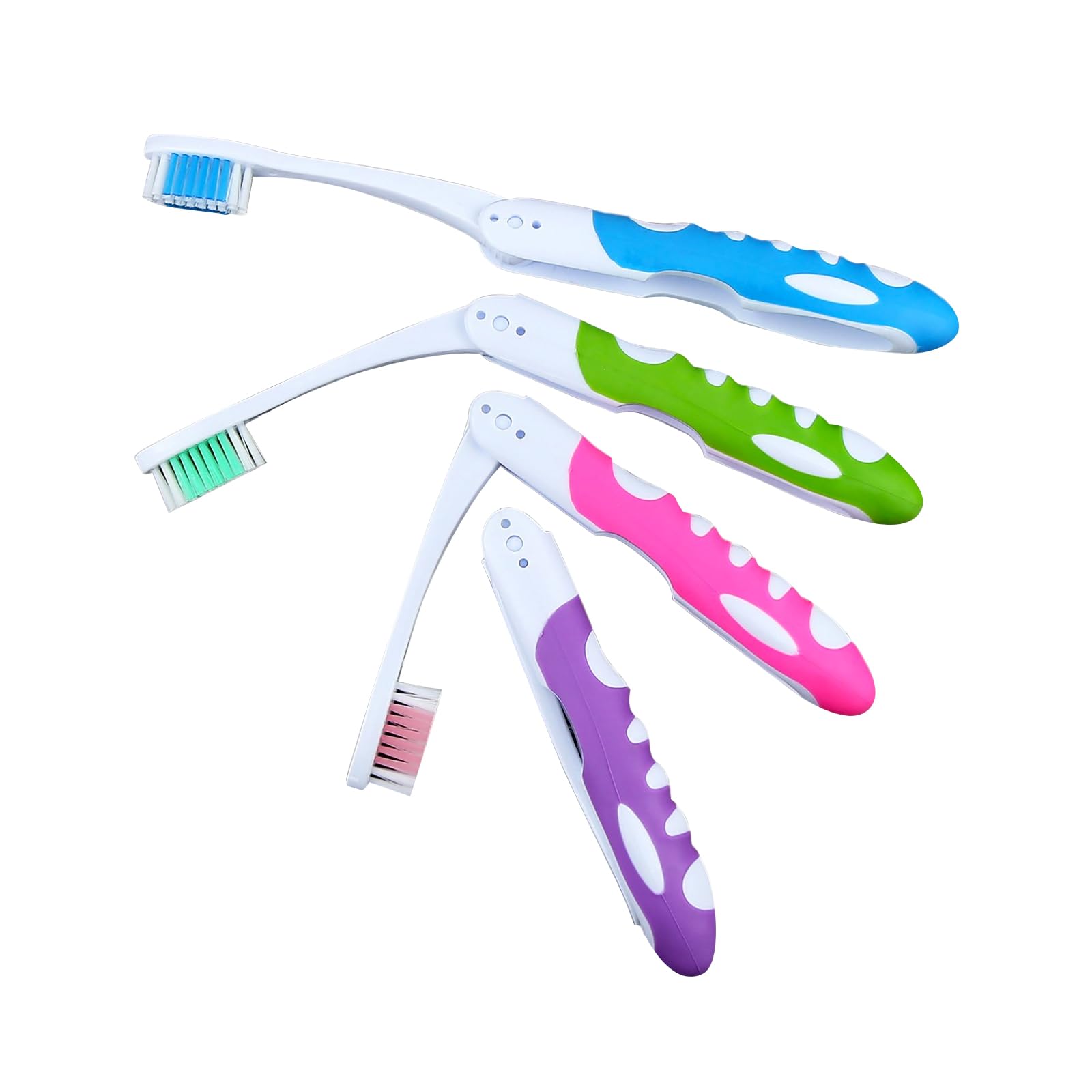 SWYSGS Pack of 4 Travel Toothbrushes - Soft Bristles, Foldable, Portable - Green, Blue, Pink, Purple
