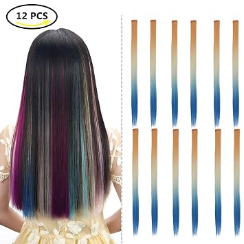 Buy Free Beauty Orange And Blue 12 Pcs Ombre Straight Hairpieces