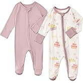 Aablexema Baby Footed Coverall Pajamas with Mittens Rayon from Bamboo 2pcs Newborn Infant 2-way Zipper Outfit