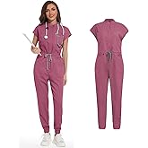 SOEDZUNG Women's Scrubs Jumpsuit - Soft Stretch Medical Scrub Set with Pockets, Comfortable Nurse & Doctor Workwear