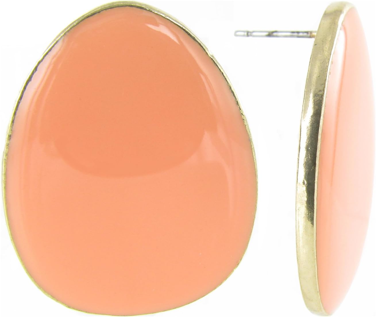 Large Oval Stud Earrings in Enamel and Gold Plating