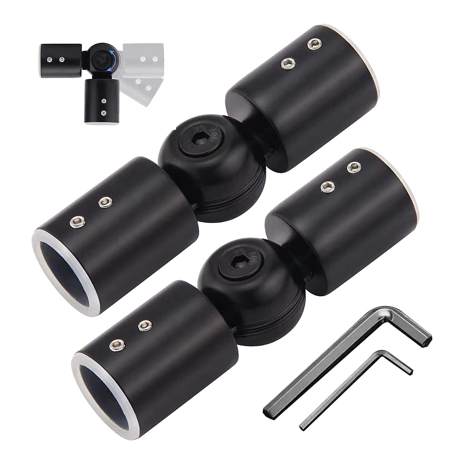 Dedjgoo 2PCS Curtain Rods Corner Connector, Adjustable Curtain Rod Corner Connector for 1 Inch Bay Window Curtain Rods(Black)