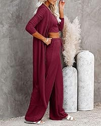 Fessceruna Womens 3 Piece Lounge Sets Pajamas Knit