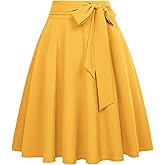 Belle Poque Women's High Waist A-Line Pockets Skirt Skater Flared Midi Skirt Vinage Skirt
