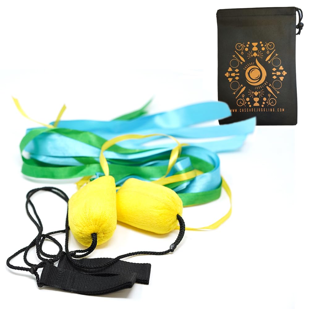 Pyro Pixies Elemental Ribbon Poi Set - Beginner Practice Ribbon Tail Poi (Earth) - Pair of Poi, Carry Bag - All Ages