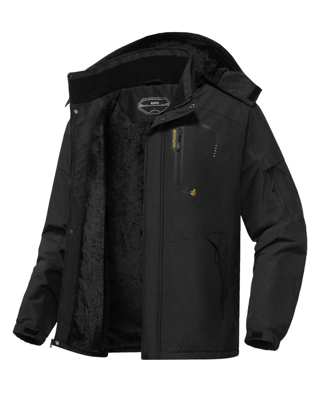 Photo 1 of ASPO Men's Winter Ski Jacket Warm Waterproof Snow Coat Fleece Lined Snowboard Jackets Insulated Windbreaker with Hood Black M