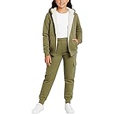 Real Love Girls Sweat Suit Set - 2 Piece Cozy Sherpa Lined Zip Up Hoodie and Cargo Jogger Sweatpants for Girls (Sizes:5-16)