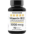 MONOHERB Vitamin B12 Methylcobalamin 5000 mcg - 90 Vegetarian Capsules - B12 Methyl