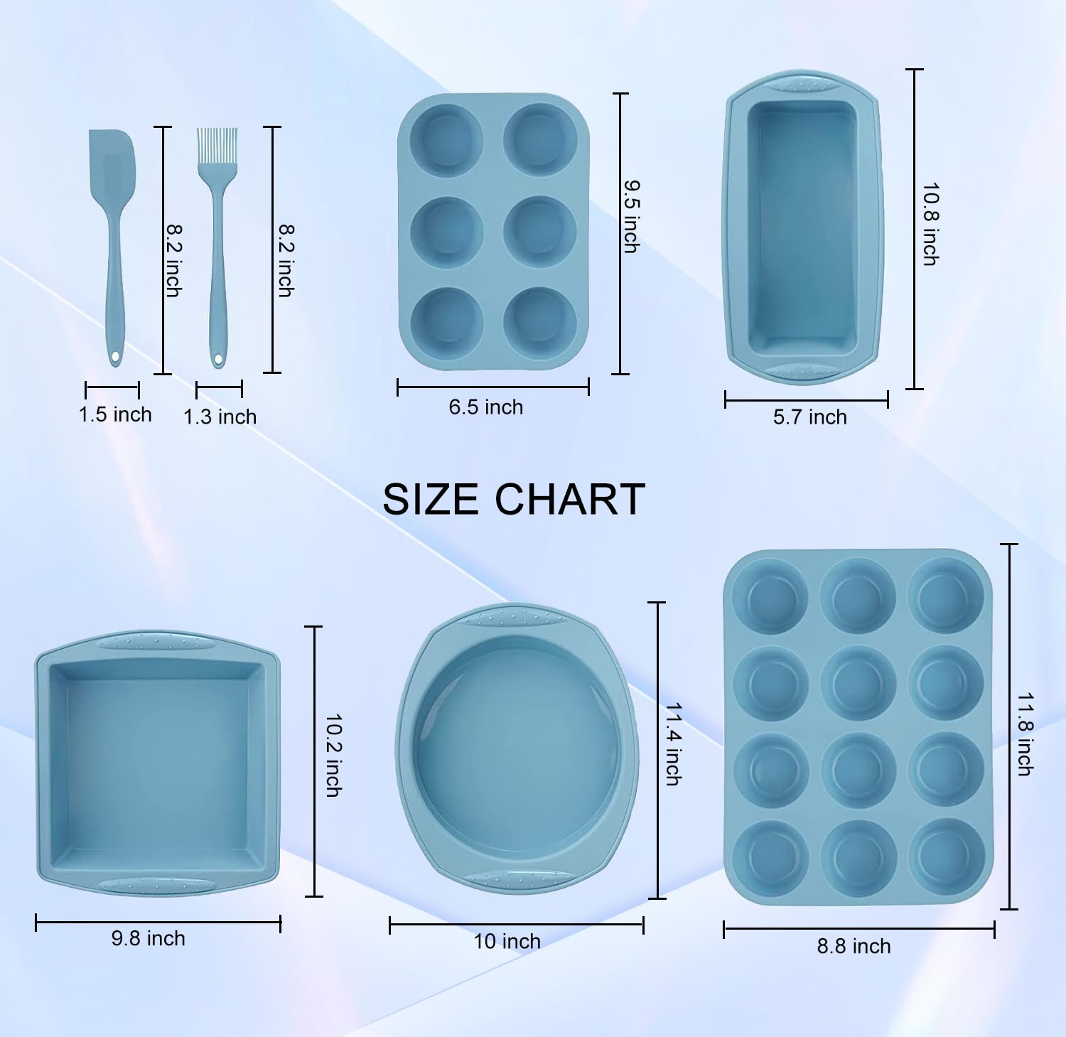 Hansanti 7in1 Silicone Bakeware Baking Set, Kitchen Bake Pans Molds Tray for Oven with BPA Free Round/Square Cake Pan, Loaf Pan, Muffin Pan for Bread Pizza Cheesecake Cupcake Pie Desserts