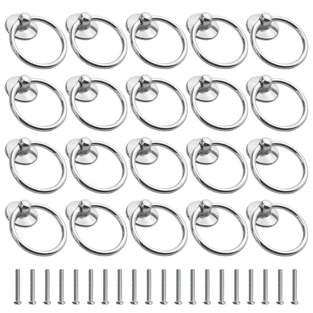 WMYCONGCONG 20 PCS Ring Drawer Pulls 1.73 Inch Ring Diameter Single Hole Chrome Cabinet Drop Ring Knobs and Decorative Hardware Handles for Cupboard Dresser Drawers