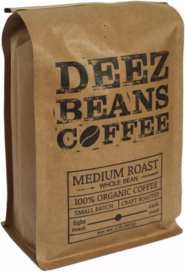 Deez Beans Coffee Medium Roast, Fair Trade 100% Organic Coffee (2 Pound Whole Bean) Highest Quality Small Batch Craft Roasted