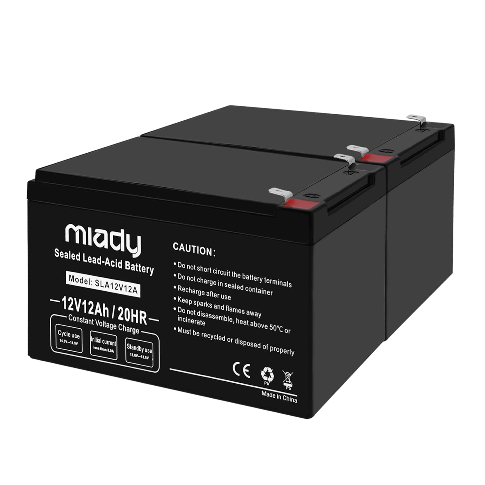 Photo 1 of Miady 12V 12Ah Rechargeable Sealed Lead Acid Battery (12a-2 Packs)