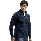 Aran Crafts Men's Cable Knit Shoulder Detail Zipped Cardigan (100% Merino Wool)