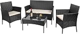 bigzzia Rattan Garden Furniture Set 4 Piece Patio Sofa Armchairs Table Black view 3