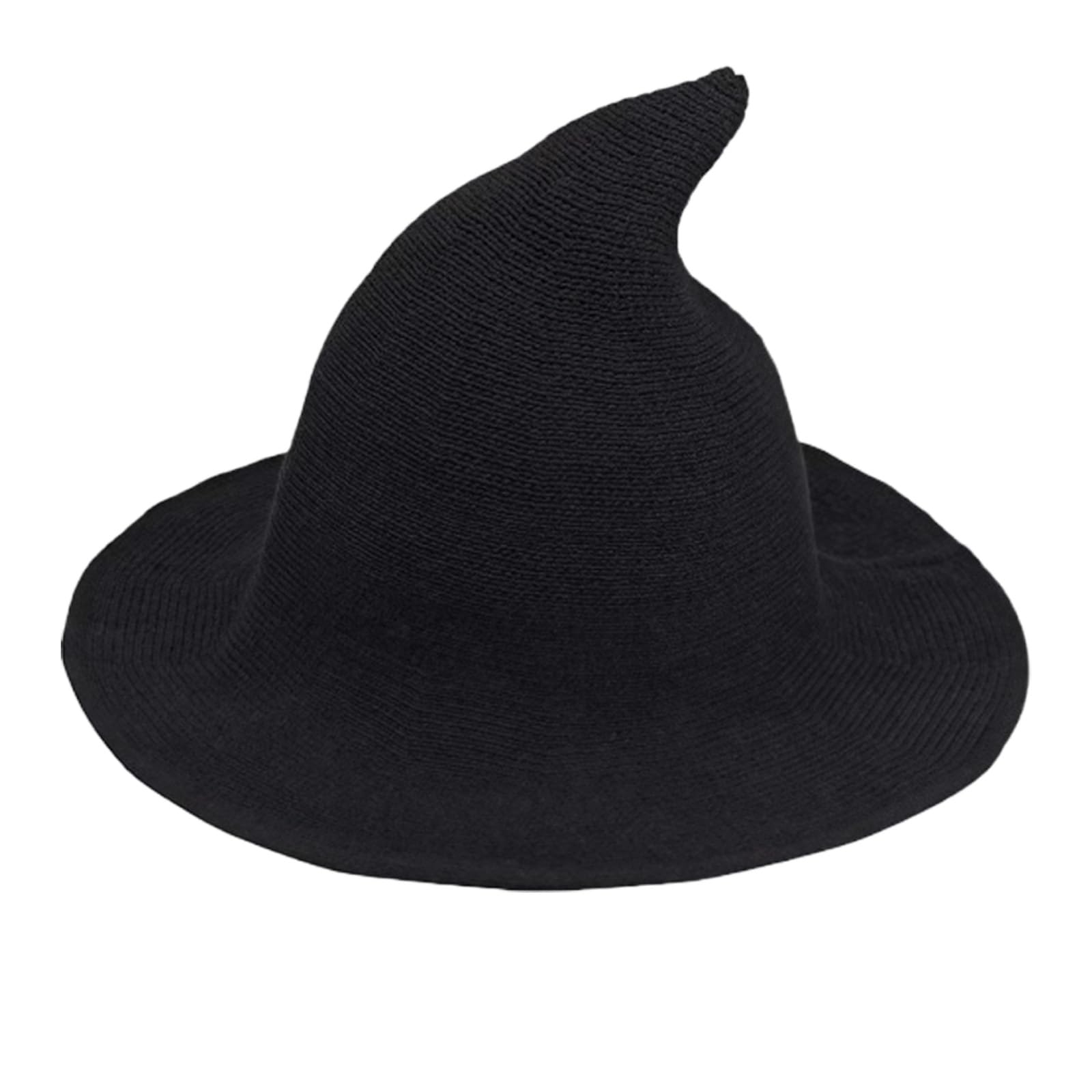 QUUPY Women Witch Pointed Hat Foldable Brim Knitted Wizard Hat for Halloween Costume Daily Warm Autumn Winter Cap
