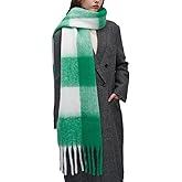 MININAI Women Chunky Plaid Scarf Oversized Big Grid Tassel Large Wrap Scarf Soft Fall Winter Thick Warm Shawl Scarves