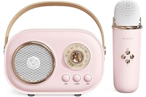 ARESRORA Mini Karaoke Machine,Karaoke Machine for Kids and Adults,Cute Karaoke with Microphone Set,Portable Bluetooth Speaker with Microphone,Retro Handheld Style for Family Party Meeting Singing (Pink)