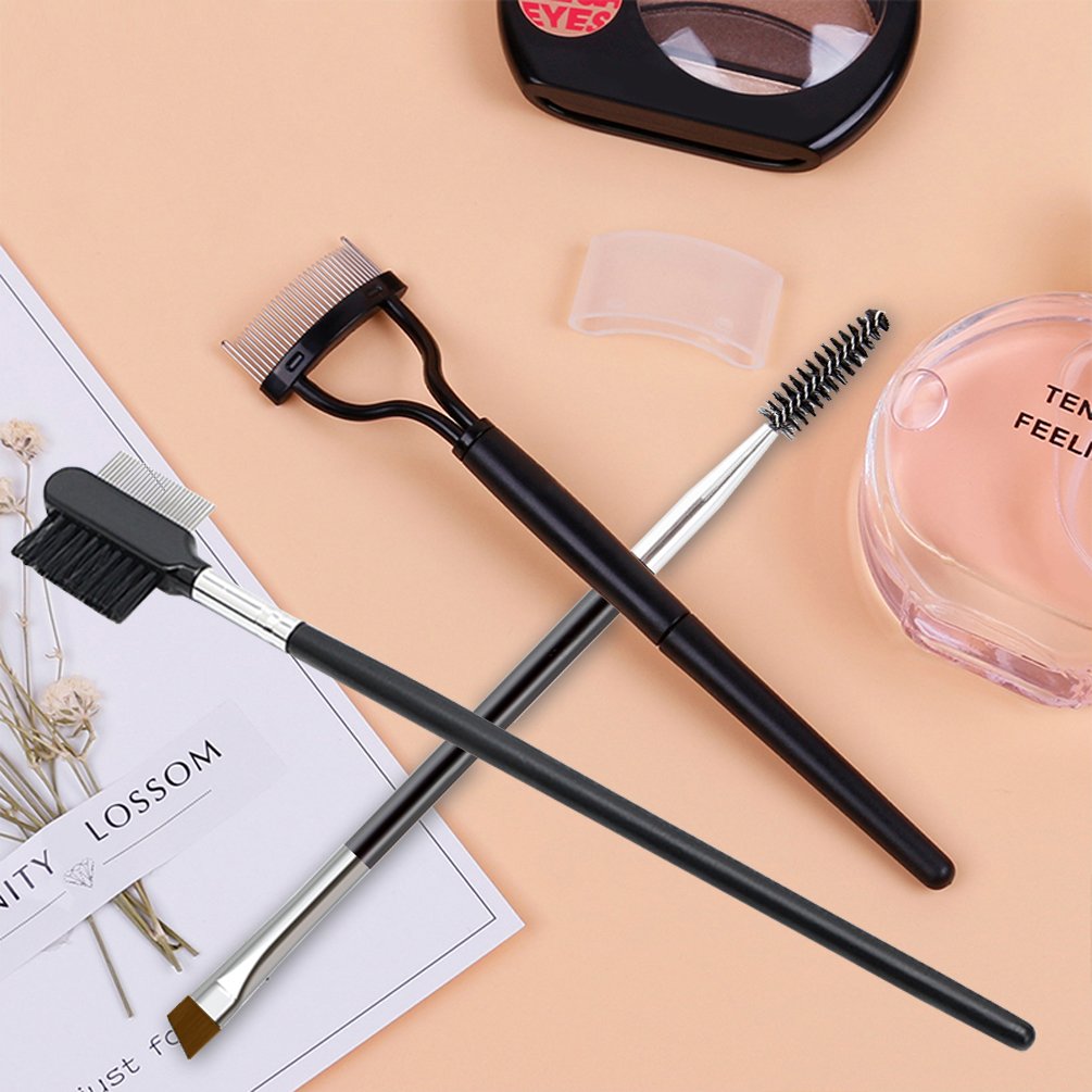 KINGMAS 3Pcs Duo Eyebrow Brush and Spoolie & Eyelash Comb Curlers & Steel Brow Brush Comb Makeup Grooming Tool: Beauty