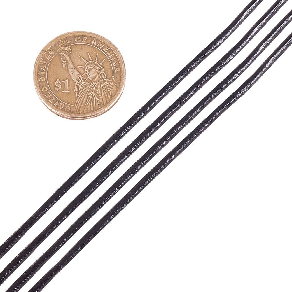 PH PandaHall 10 m Cowhide Leather Cord Round 2 mm for DIY Jewellery Making Necklace and Bracelet, Black, 2mm - Image 3