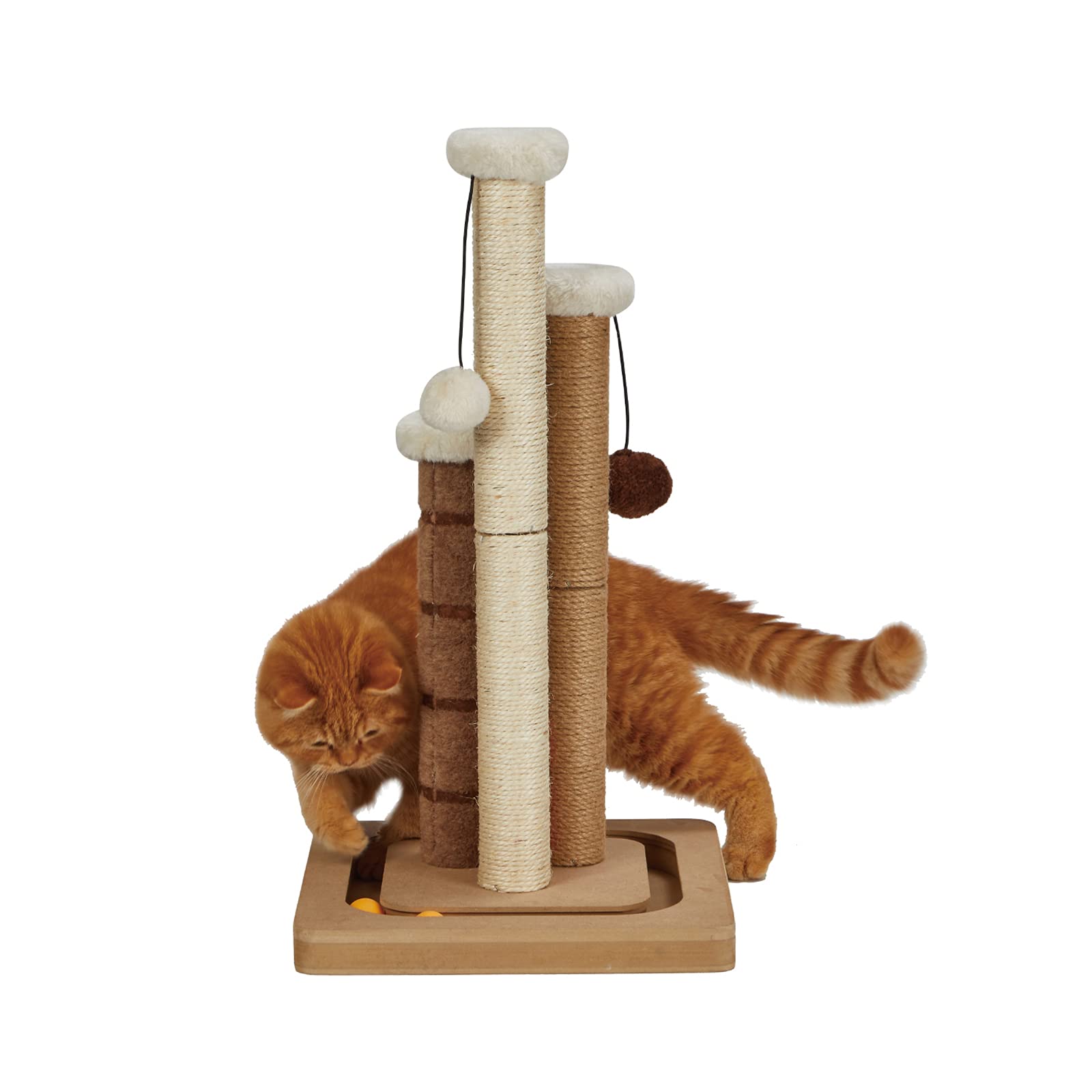 Photo 1 of Cat Scratching Post Premium Natural Sisal Jute Carpet 3 Scratch Posts with Interactive Track Ball Base and Hanging Balls Toys Kitten Scratcher for Indoor Kittens and Small Cats