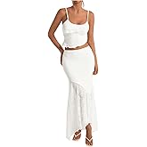 Milumia Women's 2 Piece Outfits Ruffle Trim Cami Crop Top and Low Rise Maxi Skirt Set