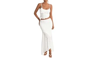 Milumia Women's 2 Piece Outfits Ruffle Trim Cami Crop Top and Low Rise Maxi Skirt Set