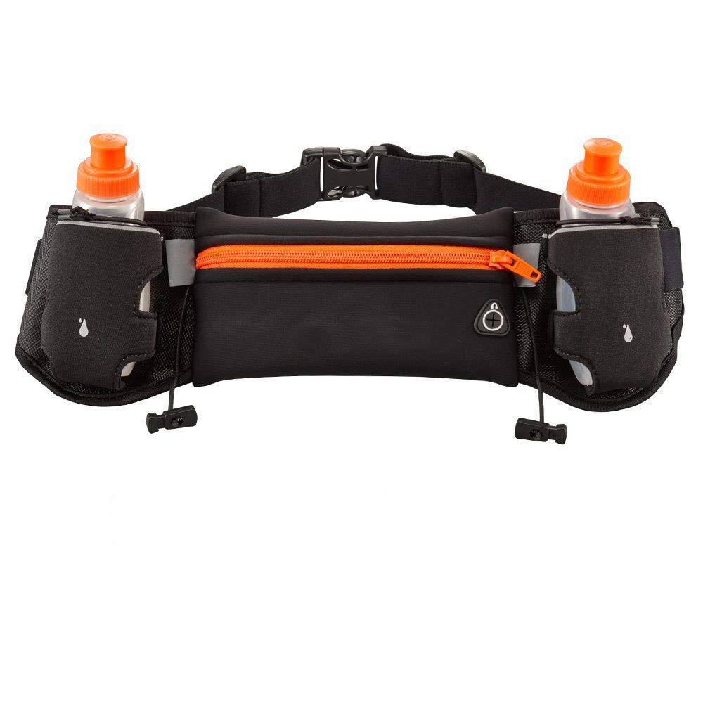 Mira-Tech Hydration Pockets Running Belt with Water Bottles and LED Safety Armband - Orange
