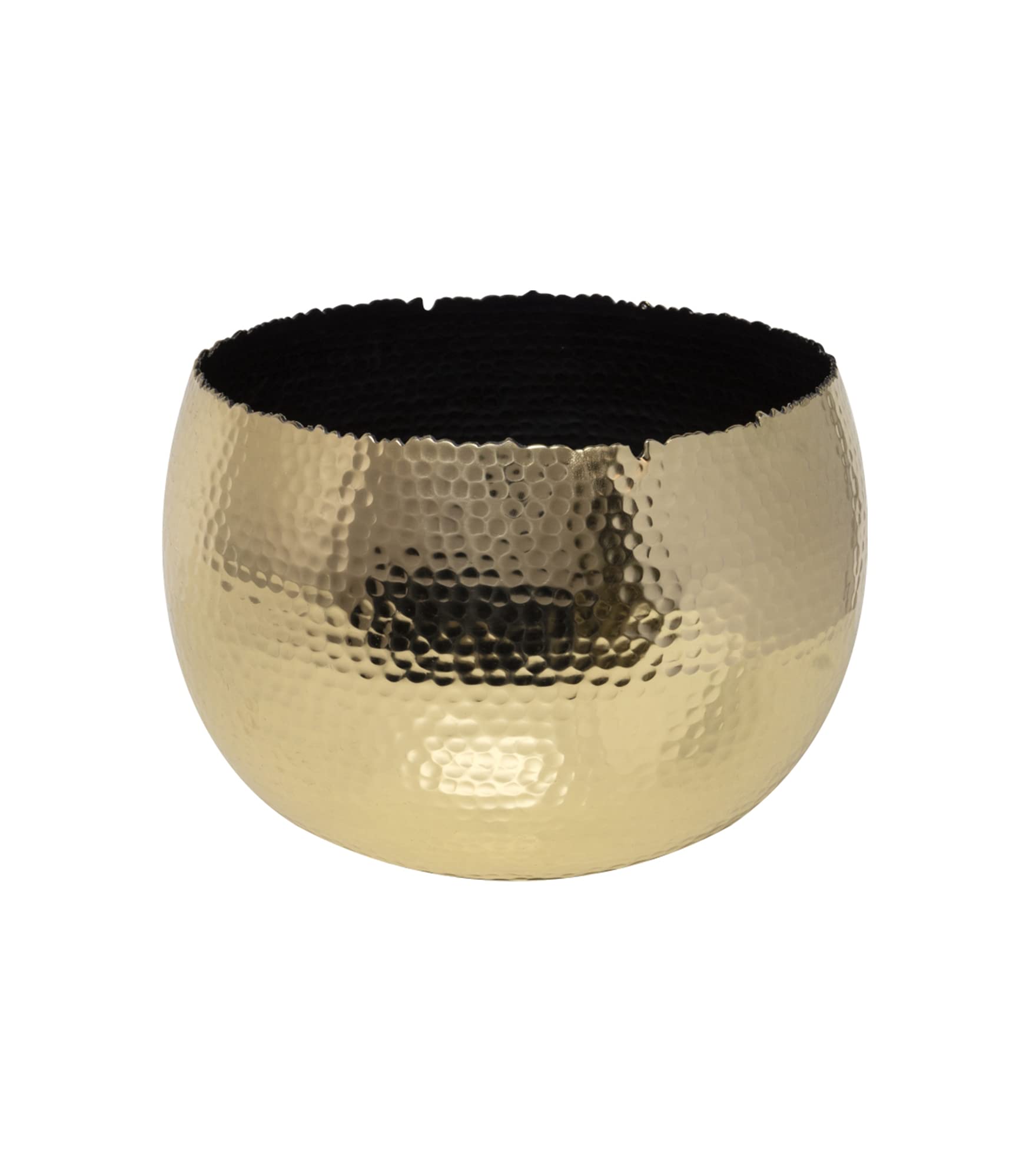 Ivyline Round Hammered Planter Bowl in Gold / Black - UV Stable & Waterproof Premium Quality Indoor Iron Decorative Flower Plant Pot - H14cm x D19cm