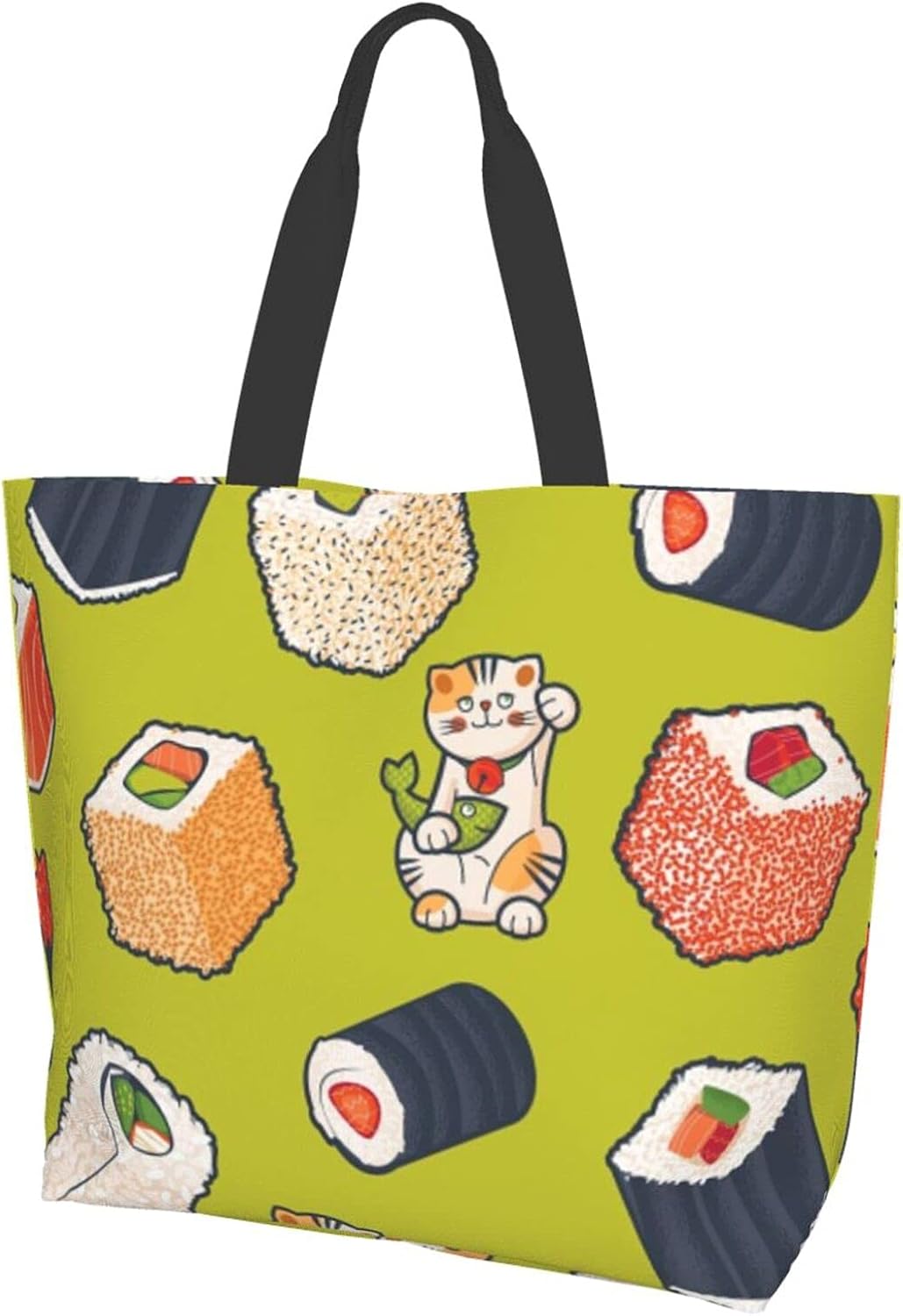 Tragetasche Schultertasche Handtasche Sushi Rollen und Glückskatze mit