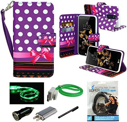 LG K8 / LG Escape 3 / LG Phoenix 2 Case, Mstechcorp, Unique Design Flip PU Leather Fold Wallet Pouch Case Premium Wallet Flip Case - Includes Accessories (Purple Dot)