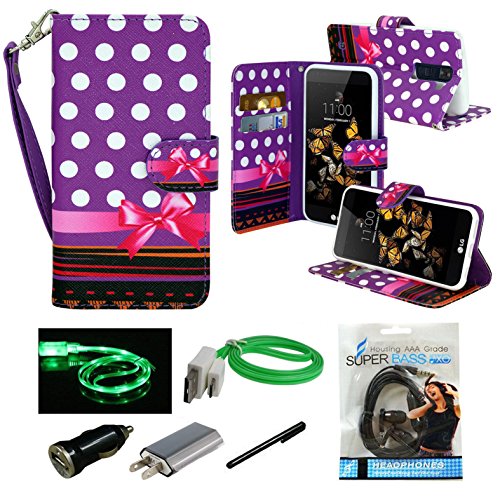 LG K8 / LG Escape 3 / LG Phoenix 2 Case, Mstechcorp, Unique Design Flip PU Leather Fold Wallet Pouch Case Premium Wallet Flip Case - Includes Accessories (Purple Dot)