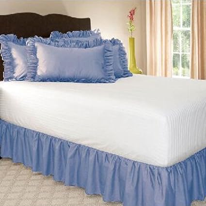 Leoie Solid Color Ruffle Wrap Around Elastic Bed Skirts Dressing Drop Bed Decoration Sky Blue 120 * 200 + 38cm