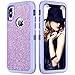 DUEDUE iPhone X Case, iPhone Xs Case, Shockproof Slim Lightweight Glitter Sparkle Bling Soft TPU Bumper Case for iPhone Xs 5.8 inch/iPhone X for Girls Women, Purple/Glitter