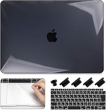 Amazon Cisoo Macbook ケース Air 13 ブラック 透明 新型 Macbook Air 13 インチ ケース 179 337 対応 おしゃれ ハードカバー 薄型 耐衝撃 軽量 日本語 Jis配列 キーボードカバー トラックパッド 保護フィルム プロテクター 防塵プラグ付き