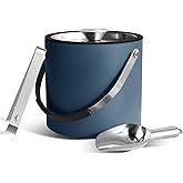 Bakpoco 3L Ice Bucket with Silicone Lid, Scoop, Tongs & Strainer, Stainless Steel Double Wall Insulated Ice Buckets for Parties & Cocktail Bar, Outdoor Champagne Ice Container Bin, Navy