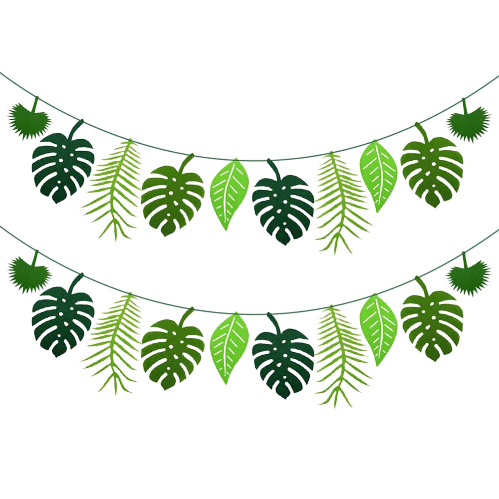 2 Pack Tropical Leaf Banner, Hawaii Luau Party Birthday Decor Banner Palm Leaves Banner Decor Summer Jungle Theme Party Decorations Wedding