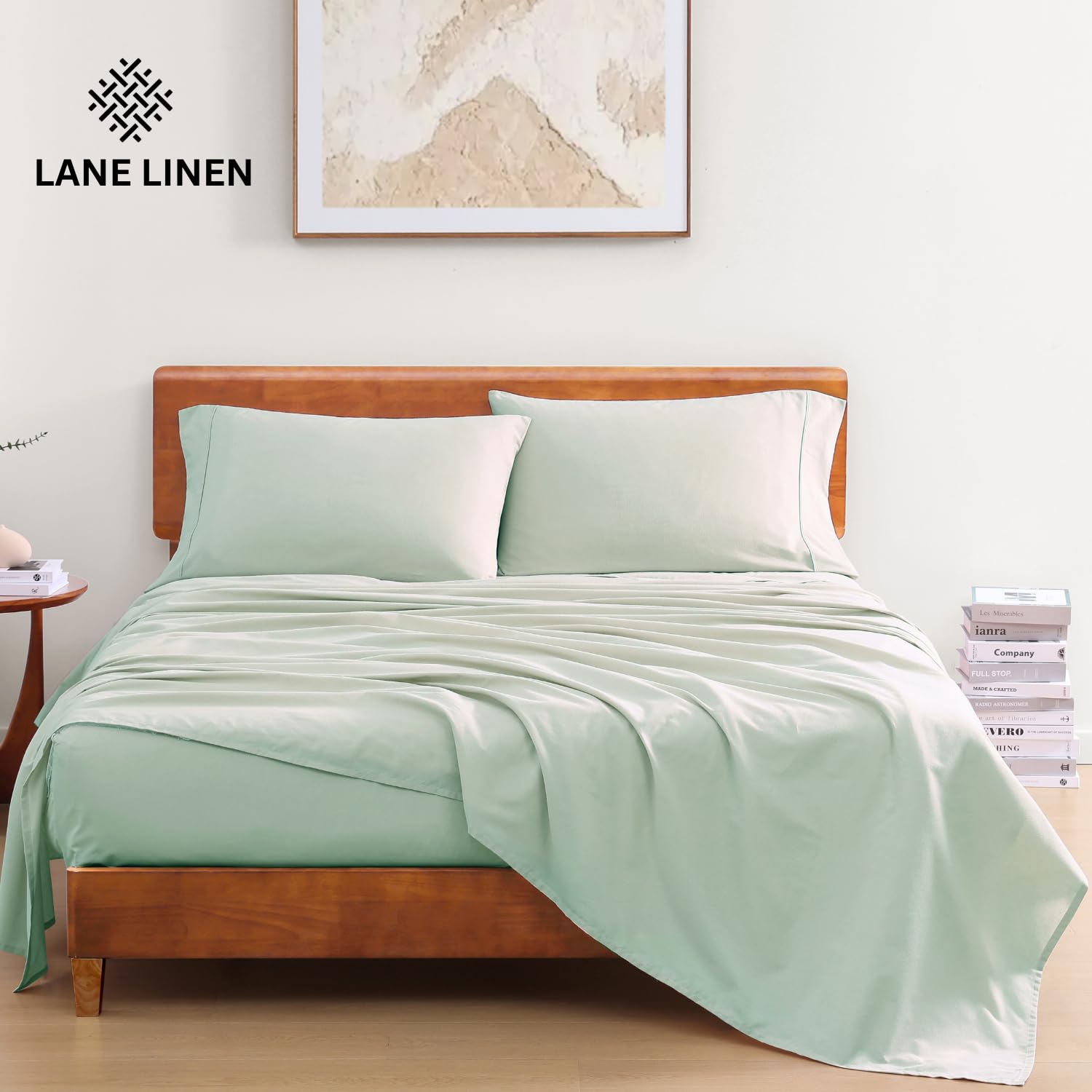 LANE LINEN 100% Organic Cotton Queen Sheets, Fully Elasticized Soft & Comfy Classic Percale Weave, Low Pill Fade Resistant Machine Washable Sheet & Pillowcase Sets, 15