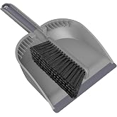SetSail Small Dustpan and Brush Set with Comb Teeth Clean Pet Hair, Gray | Compact nesting design with hanging loop for storage. Great for sweeping desktop, sofa, pet hair