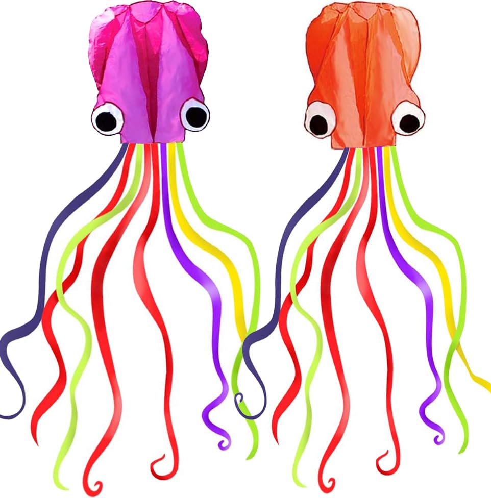 Hengda Kite-Pack 2 Colors Beautiful Large Easy Flyer Kite for Kids-Software Octopus-It's Big! 31 Inches Wide with Long Tail 157 Inches Long-Perfect for Beach or Park by Hengda kite