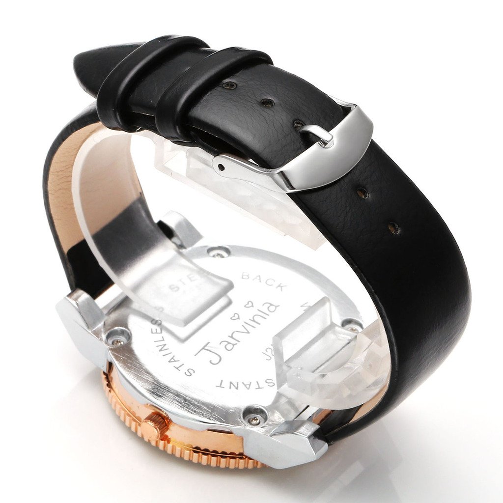 JSDDE Uhren,Elegant Frauen Armbanduhr Strass Ziffern Damen-Armbanduhr Echtleder Armband Analog Qaurzuhr J251,Schwarz