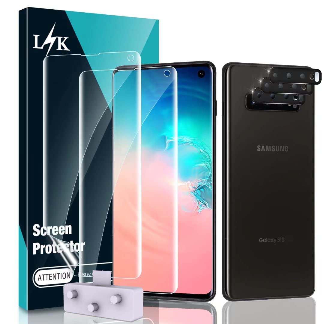 Photo 1 of [2+3 Pack] L?K Designed for Samsung Galaxy S10, 2 Pcs Flexible TPU Screen Protector + 3 Pcs Camera Lens Protector, [Fingerprint Support] Locate Tool Precise Alignment, Only for Galaxy S10