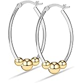 LeCalla 925 Sterling Silver Hoop Earrings for Women | Lightweight Two-Tone & Gold-Plated Hoops Earring Jewelry | Bead Ball & Evil Eye Click-Top Round & Oval Hoop Earrings Jewelry Gifts