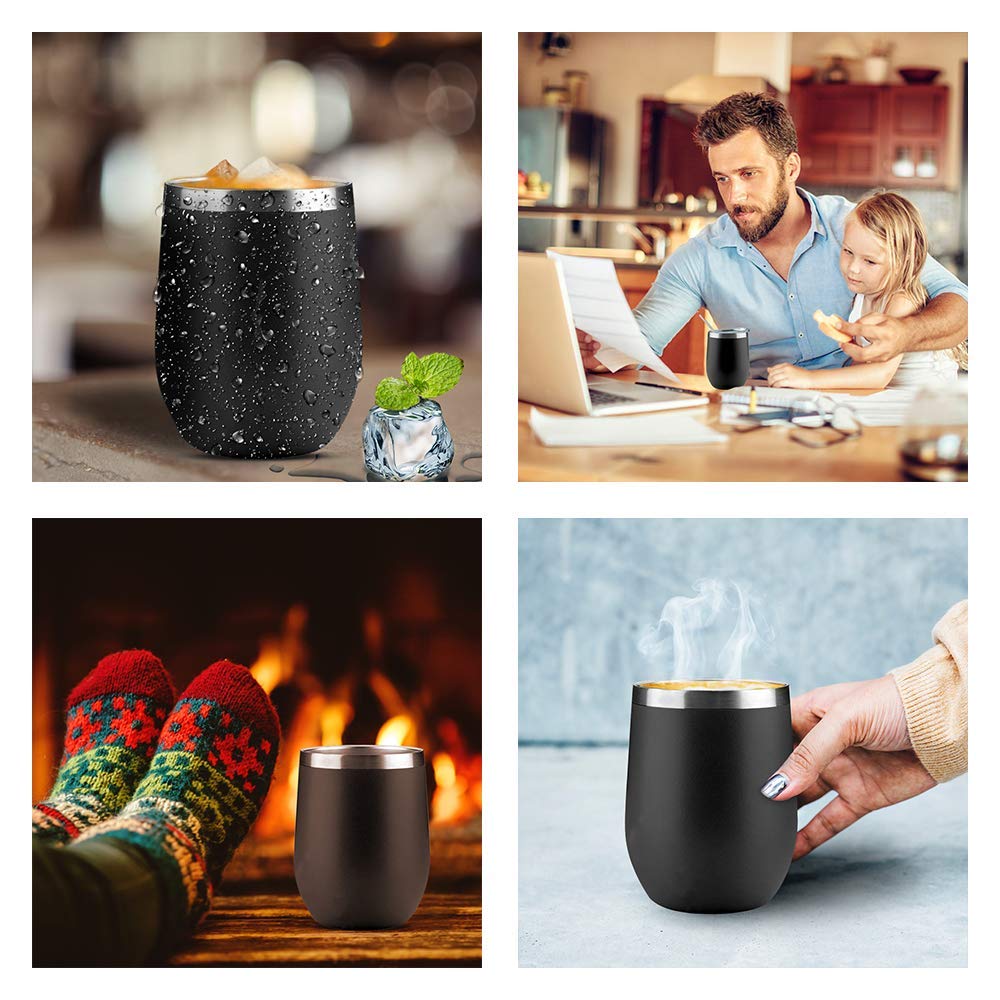 Yuanj 12 oz doppelt isoliertes Glas ohne Glas, Edelstahlbecher mit Deckel zum Aufbewahren von Wein, Bier, Kaffee, Champagner, Cocktails, Eisgetränken, Eiscreme, Heißgetränken