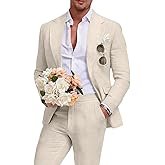 Aowdoy Men's Linen Suit 2 Piece Slim Fit Summer Beach Wedding Dress Tux Prom Suit Blazer Jacket and Pants