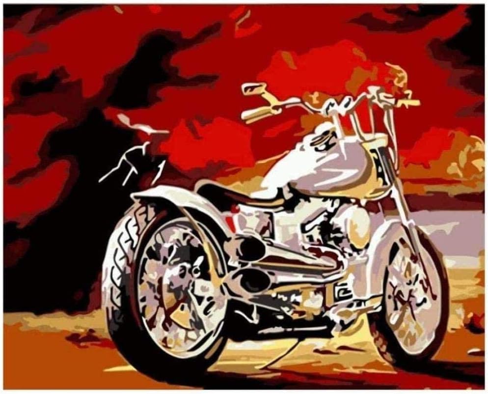 HDGREF Painting By Numbers DIY Red Motorcycle Still Life DIY Set of