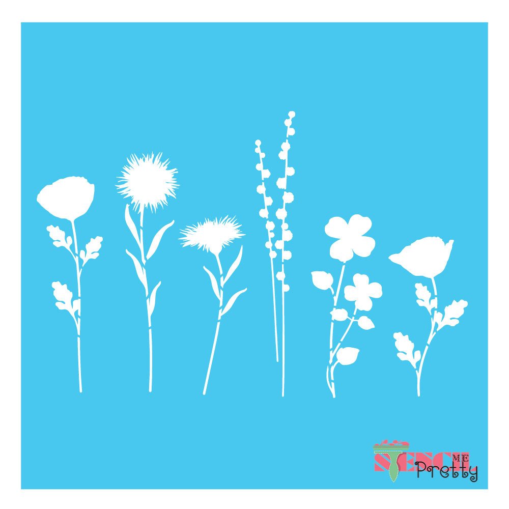 Flower stems stencil - scrapbook and vintage decor (X