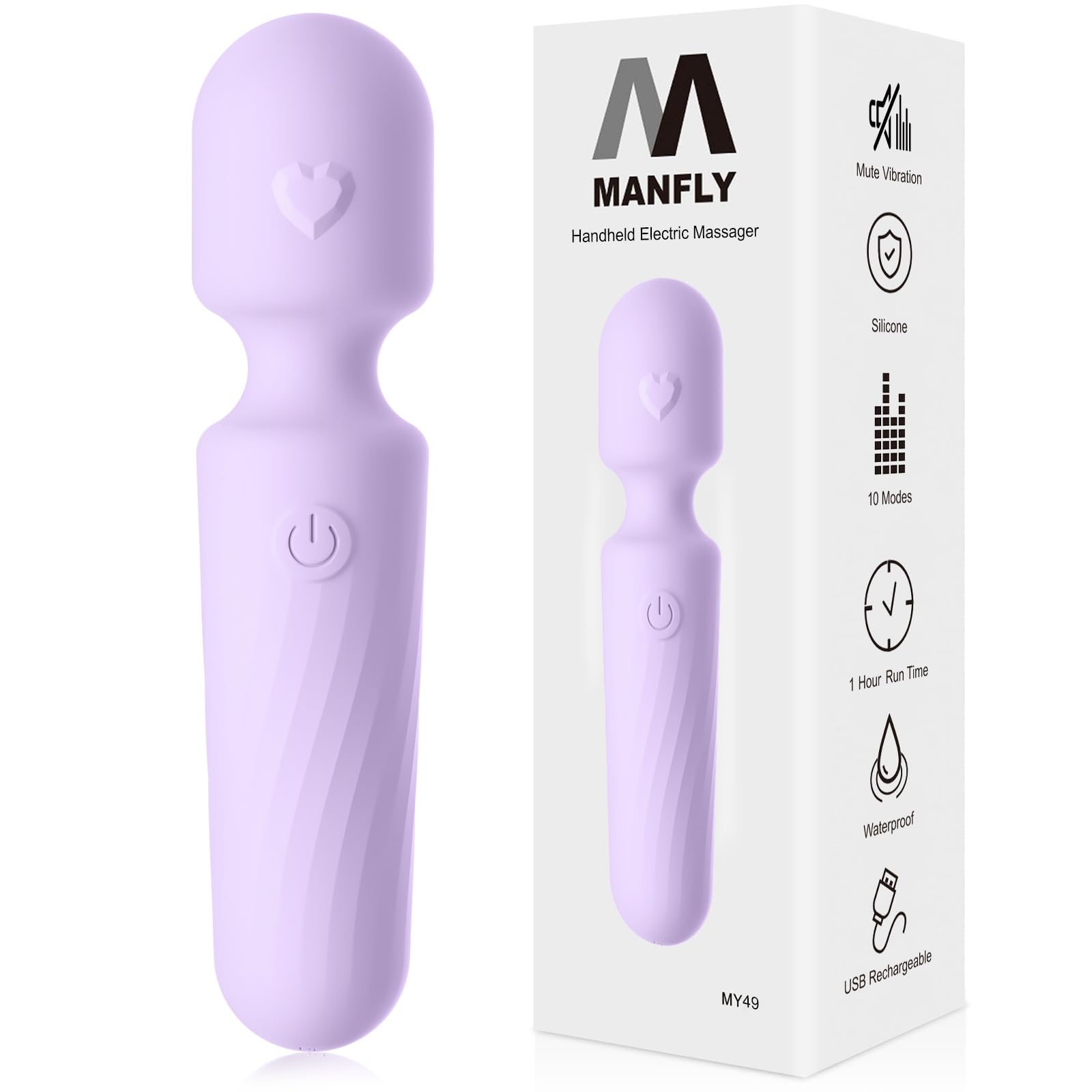MANFLY Rechargeable Massager with Memory - Premium with 25 Patterns 5 Speeds - Quiet Waterproof Body Massager, Lavender