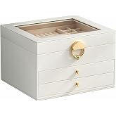 GeeBom Jewelry Box, 3-Layer jewelry organizers and storage, Cloud White | Jewelry Boxes For Women &ndash; Velvet Lining, Tangle-Free Storage &ndash; Watch, Bracelet, Ring, Earring Holders &ndash; Elegant Gift Case